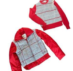 EUC Vintage Slalom Red White Blue Matching Ski Sweater & Jacket Fits a Small